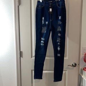 Plus size skinny ripped jeans dark denim fashion nova medium stretch size 15